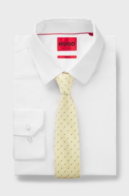 Italian-made tie in silk with jacquard-woven dots, Yellow Patterned