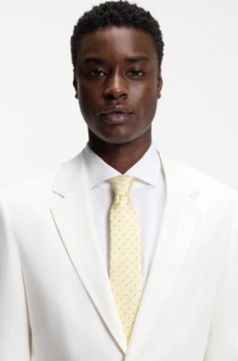 Corbata de seda con lunares tejidos en jacquard confeccionada en Italia, Amarillo estampado