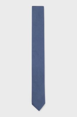 Silk tie with jacquard pattern, Dark Blue
