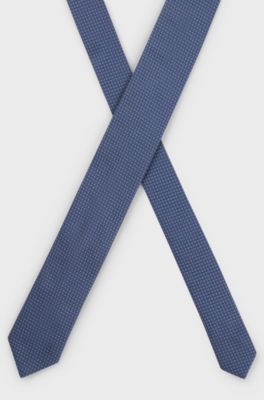 Stropdas van zijde met jacquarddessin, Donkerblauw