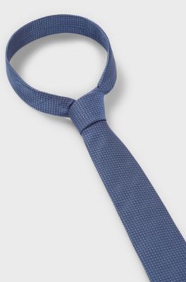 Silk tie with jacquard pattern, Dark Blue