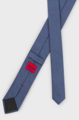 Stropdas van zijde met jacquarddessin, Donkerblauw