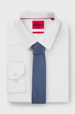 Silk tie with jacquard pattern, Dark Blue