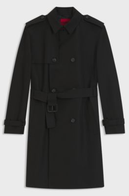 Water-repellent trench coat in cotton-blend twill, Black