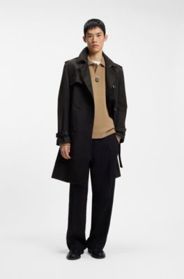 Waterafstotende twill trenchcoat van een katoenmix, Zwart