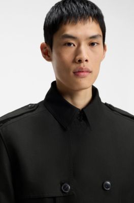 Waterafstotende twill trenchcoat van een katoenmix, Zwart