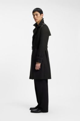 Water-repellent trench coat in cotton-blend twill, Black