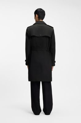 Cotton-blend gabardine trench coat, Black