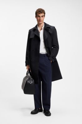 Water-repellent trench coat in cotton-blend twill, Dark Blue