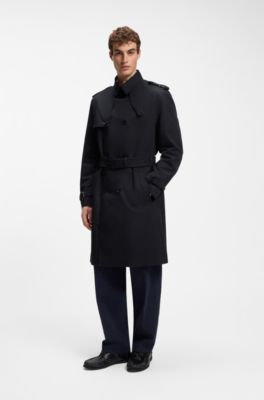 Water-repellent trench coat in cotton-blend twill, Dark Blue