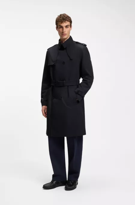 Water-repellent trench coat in cotton-blend twill