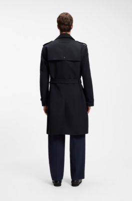 Water-repellent trench coat in cotton-blend twill, Dark Blue