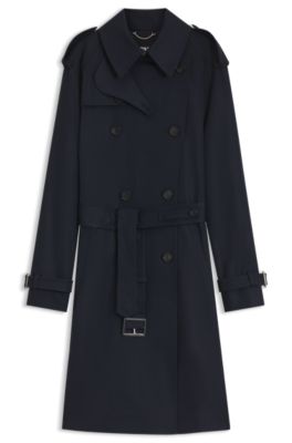 Water-repellent trench coat with buckled belt, Dark Blue