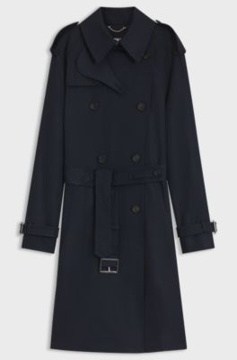 Water-repellent trench coat with buckled belt, Dark Blue