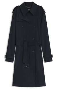 Water-repellent trench coat with buckled belt, Dark Blue