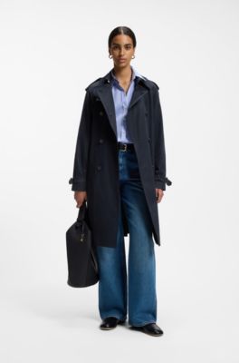 Water-repellent trench coat with buckled belt, Dark Blue
