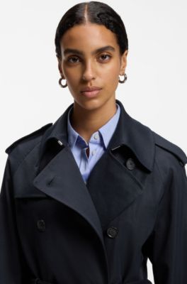Water-repellent trench coat with buckled belt, Dark Blue