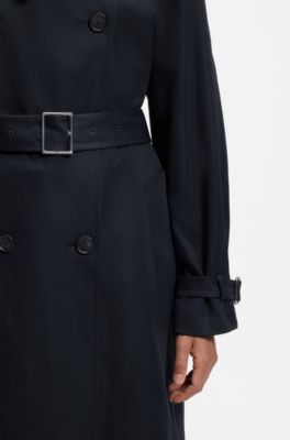 Water-repellent trench coat with buckled belt, Dark Blue