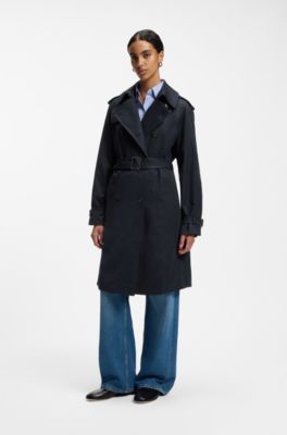Water-repellent trench coat with buckled belt, Dark Blue