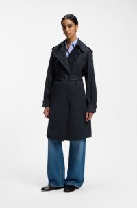 Water-repellent trench coat with buckled belt, Dark Blue