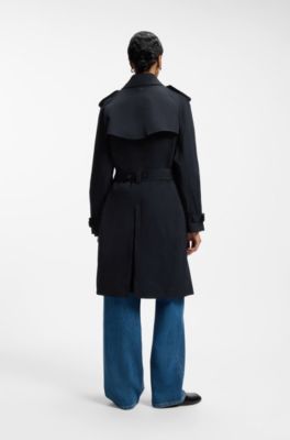 Water-repellent trench coat with buckled belt, Dark Blue