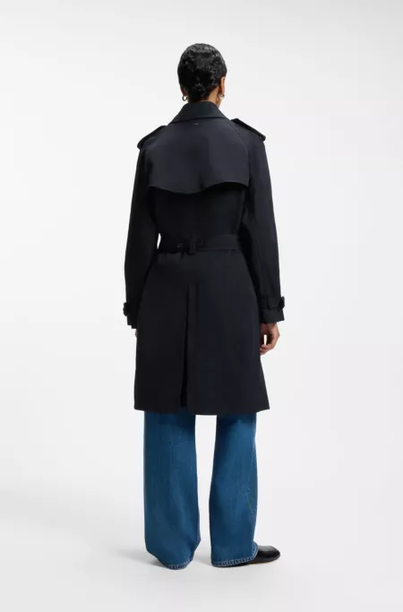 Water-repellent trench coat with buckled belt