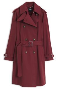 Water-repellent trench coat with buckled belt, Dark Red