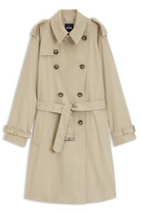 Gabardina repelente al agua con cintur&oacute;n con hebilla, Beige
