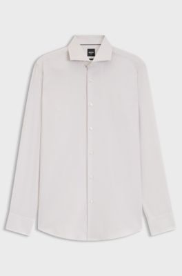 Slim-fit shirt in a structured cotton blend, Light Beige