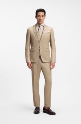 Slim-fit shirt in a structured cotton blend, Light Beige