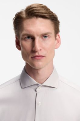 Slim-Fit Hemd aus strukturiertem Baumwoll-Mix, Hellbeige