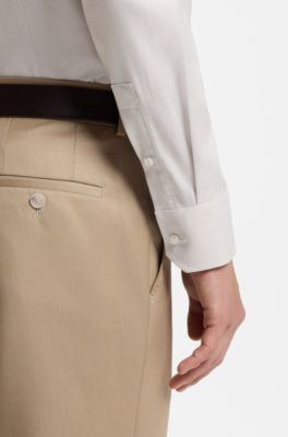 BOSS ONE Slim-fit overhemd van een katoenmix met textuur, Lichtbeige