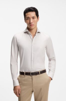 Slim-fit shirt in a structured cotton blend, Light Beige