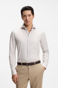 Slim-fit shirt in a structured cotton blend, Light Beige
