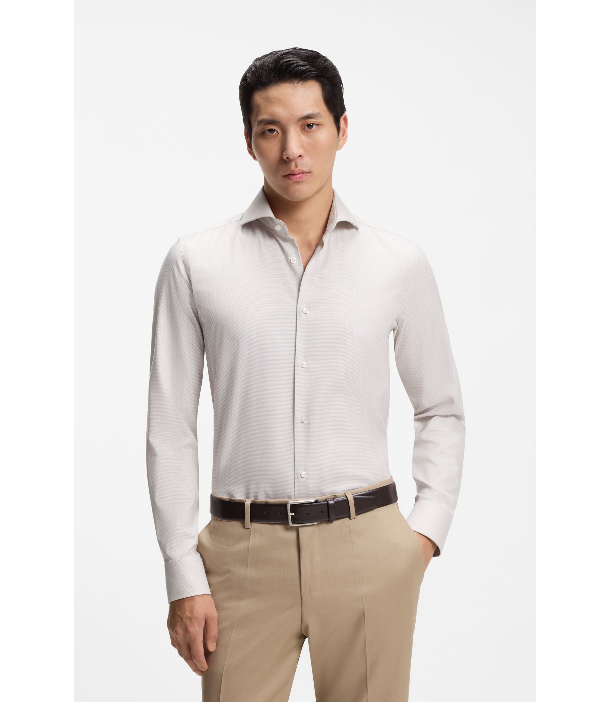 Slim-Fit Hemd aus strukturiertem Baumwoll-Mix