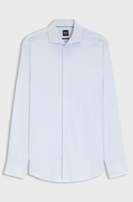 BOSS ONE Slim-fit shirt in a structured cotton blend, Light Blue