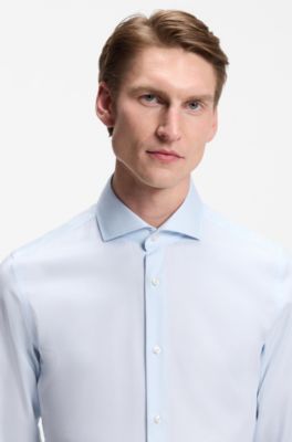 BOSS ONE Slim-fit shirt in a structured cotton blend, Light Blue
