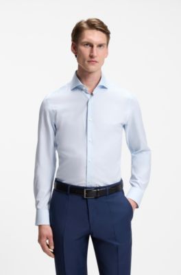 BOSS ONE Slim-fit shirt in a structured cotton blend, Light Blue