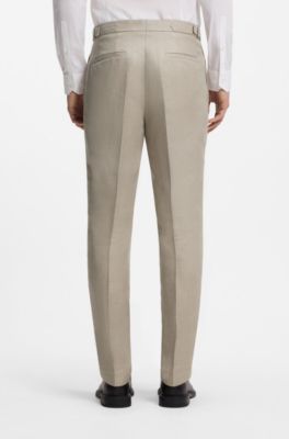 Fato de ajuste slim em sarja de linho, Beige