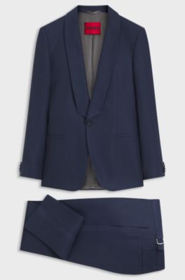 Slim-fit suit in linen twill, Dark Blue