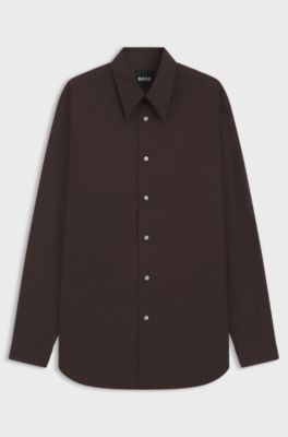 Regular-fit shirt in lightweight merino wool, Dark Brown