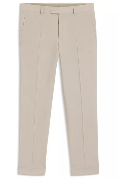 Tapered-fit trousers in wool-blend seersucker fabric