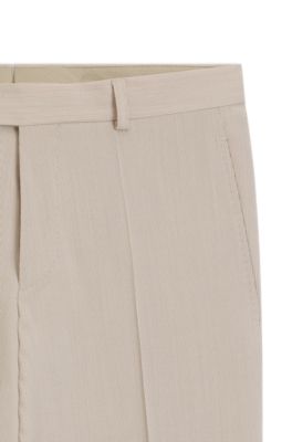 Tapered-fit trousers in wool-blend seersucker fabric, Beige