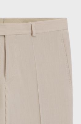 Pantaloni con fit affusolato in tessuto seersucker misto lana, Beige