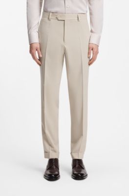 Tapered-fit trousers in wool-blend seersucker fabric, Beige
