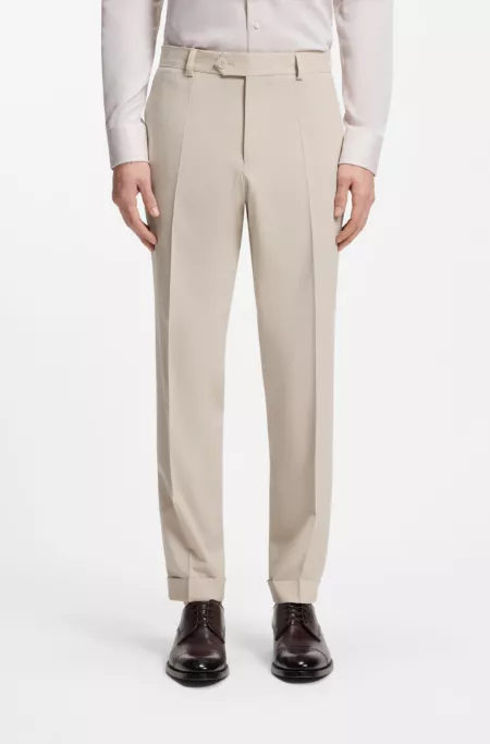 Tapered-fit trousers in wool-blend seersucker fabric