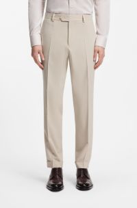 Pantalones tapered fit en tejido de sirsaca de lana, Beige