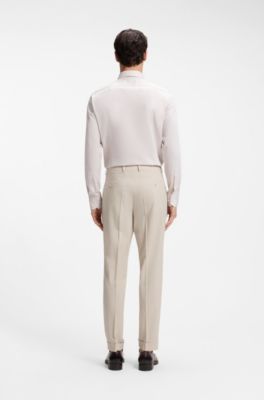 Tapered-fit trousers in wool-blend seersucker fabric, Beige
