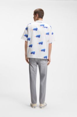 Relaxed fit skjorte med logoprint, Hvid m&oslash;nstret