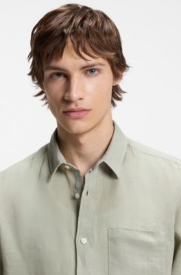 Relaxed-fit shirt in linen, Light Green